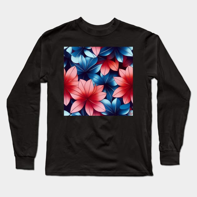 Blue and Red Flowers - Floral Design Long Sleeve T-Shirt by JediNeil